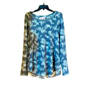 Womens New Long Sleeve Waffle Knit Top Tie Dye Med NWT